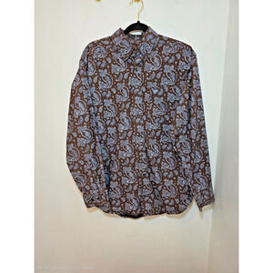 Ariat Western Paisley  Button Down Shirt Brown Blue Cotton Cowboy Size M